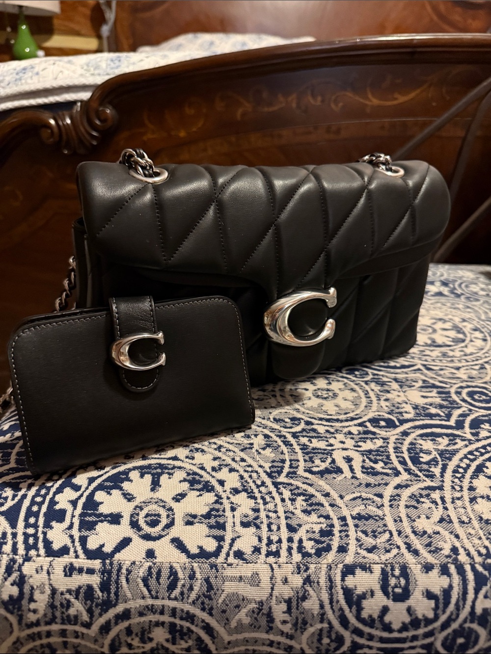 Coach Quilted Black Shoulder Bag with Matching Wallet - Silver Hardware